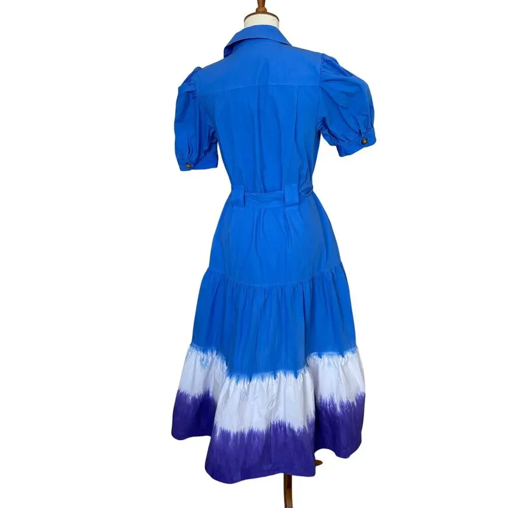 Derek Lam Blue White Ombre Midi Shirt Dress Size 18 Cotton Cottage Designer $460 - Picture 8 of 11
